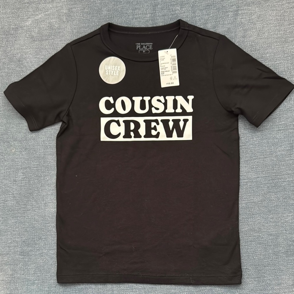 The Children's Place Black 'Cousin Crew' Kids T-Shirt, 5T, New with Tags